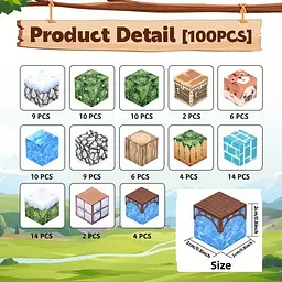 Магнітний конструктор Minecraft 100 шт + ПОДАРУНОК 3 фігуркипо грі Майнкрафт Містечко Mk001003 - мініатюра 6