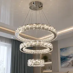 Підвісна LED-люстра Diasha 7896/600+400+200CH з трьома кришталевими кільцями, пультом, 70 W, CH, 59 см, 12-20m2 - мініатюра 1