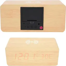 Дерев'яний LED годинник UFT Wood Wireless Clock з функцією бездротової зарядки - мініатюра 2