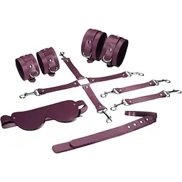 Набір Feral Feelings BDSM Kit 5 Burgundy, наручники, поножі, хрестовина, маска, падл
