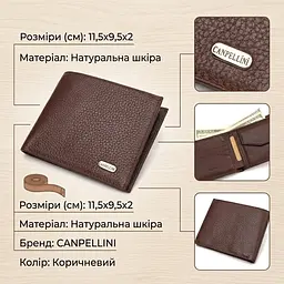 Чудовий чоловічий портмоне з натуральної зернистої шкіри Canpellini 21775 коричневе - мініатюра 3