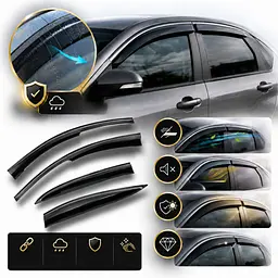 Дефлектори вікон вітровики Renault Logan 2013-2020 4D Седан скотч SunPlex (SPS 41 SPS 1011) - мініатюра 3