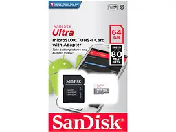 Карта пам'яті SanDisk Ultra microSDHC UHS-I + SD adapter 64 GB (SDSQUNR-064G-GN3MA) - мініатюра 2