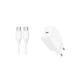 Мережевий зарядний пристрій Joyroom TCF20 PD 20W Charger-білий (EU/UK)+C to C/C to L Cable 1m
