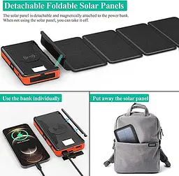 Сонячний зарядний пристрій Solar panel (5 панелей по 8W) VerWireless Charging 20000mAh (PN-W09) - мініатюра 8