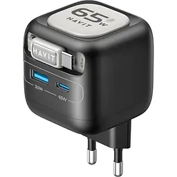 Зарядний пристрій Havit UC253 GaN 65W USB-A+USB-C + кабель USB-C (HV-UC253-BK)
