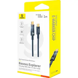 Кабель Baseus Explorer Charging with Auto Shutdown Cable Type-C to Type-C 100W 1m P10319704321-00 Blue - мініатюра 3