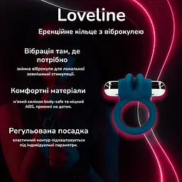 Ерекційне кільце з віброкулею Loveline, синій силікон, регульована посадка, водозахист - мініатюра 2