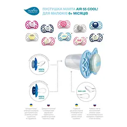 Пустушка Nuvita 7085 Air55 Cool симетрична 6m+ LOVE блакитно-синя NV7085CB - мініатюра 6