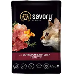 Вологий корм для кошенят Savory Kitten шматочки ягняти з гарбузом у желе 85 г
