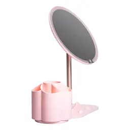 Косметичне дзеркало з LED-підсвіткою та органайзером 21 см, рожевий Yiwu HP-10-9AP - мініатюра 3