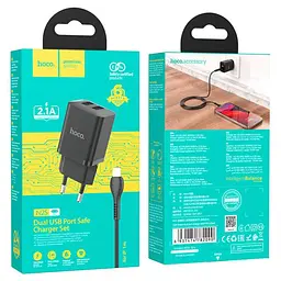 Комплект блок і кабель Hoco N25 Maker (2 USB) Lightning 6931474782090 чорний - мініатюра 4