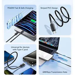 Кабель Usams US-SJ696 USB-C to USB-C 60W 2m White (SJ696USB02) [153982] - мініатюра 3