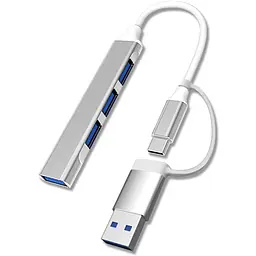 Хаб Usb Dynamode DM-UH-311AC, сріблястий, Type-C / Usb 3.0 - 1xUsb 3.0 / 3xUsb 2.0, алюмінієвий корпус