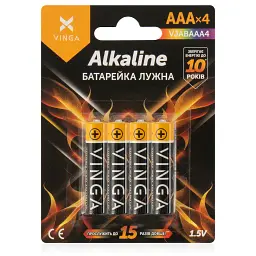 Батарейка AAA LR03 Alkaline 4pcs Blister Vinga (VJABAAA4) - мініатюра 1