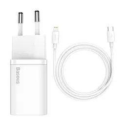 Мережевий зарядний пристрій Baseus 20W Super PD Charger + Cable USB-C to Lightning White (TZCCSUP-B02) [66717]
