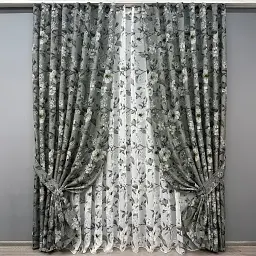 Комплект штор с тюлем VR-Textil Лен Прованс, серый с белым, 2 шторы 100×265 см + тюль 300×265 см, арт. 71-104/1