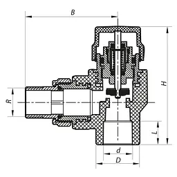 Кран термостатичний кутовий PPR Koer 20x1/2 K0149.Pro KP0189 - мініатюра 3