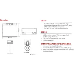 Акумулятор Ritar LiFePO4 12V (12.8V/24Ah/307.2Wh) (R-LFP 12.8V 24Ah) [168176] - мініатюра 4