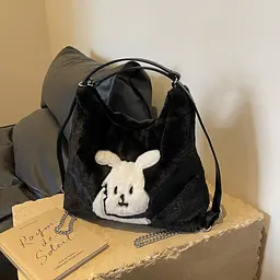 Сумка жіноча плюшева Italian Bags Rita 33х11х25 Чорний (id_1264) - мініатюра 4