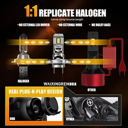 Лампа для фар WAIXINGREN H7, 60 Вт 26000LM 400% ультраяскравість з вентилятором 6500K білий - мініатюра 2