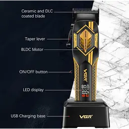 Бездротова машинка для стриження (6 насадок) VGR V-119/Акумуляторна машинка для стриження Золота - мініатюра 3