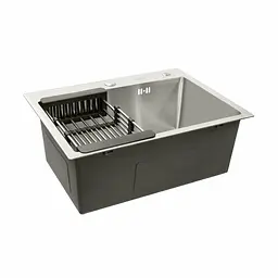 Кухонна мийка Platinum Handmade 580x430x220 (товщина 3,0/1,5 мм корзина та дозатор в комплекті), Нержавіюча сталь - мініатюра 6