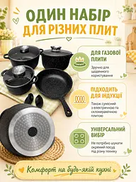 Набір посуду 9 предметів чорний з антипригарним гранітним покриттям для всіх плит (49675916) - мініатюра 5
