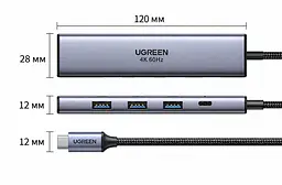 USB-C хаб UGREEN CM478 док-станція вихід HDMI до 4K 60 Гц 1 порт USB-A 3.0 та 2 порти USB-A 2.0 вхід живлення USB-C PD 3.0 до 100 Вт із наскрізним заряджанням для HDMI та заряджання потрібен порт комп’ютера USB-C з відеовиходом і прийманням живлення PD без встановлення драйверів для Windows/macOS/Linux для iPad з USB-C вбудований кабель в обплетенні довжина кабелю приблизно 20 см космічний сірий (35178) - мініатюра 4