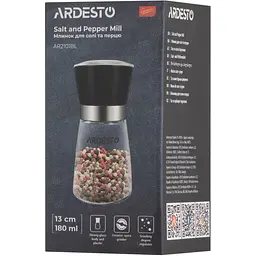 Млинок для солі та перцю Ardesto Gemini, чорний, скло, пластик (AR2101BL) - мініатюра 4