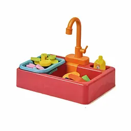 Мийка 388-5 тече вода, посуд та продукти в наборі, на батарейках (6984809400374) Рожевий