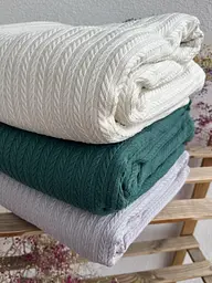 Покривало Zeintex Косичка бавовняне світло-бежеве 220х240 см - мініатюра 8