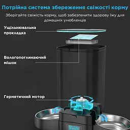 Автоматична годівниця для котів HoneyGuaridan A305D 5 л з двома мисками, чорний - мініатюра 4