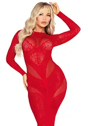 Сукня з довгим рукавом Leg Avenue Lace and Net Bodycon Gown One Size, Red - мініатюра 5