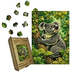 Дерев'яний фігурний пазл puzzlean Коала мандрівниця, А3, Картонна коробка 200 елементів