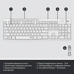 Комплект (клавiатура, миша) бездротовий Logitech MK295 Combo White (920-009824) - мініатюра 10