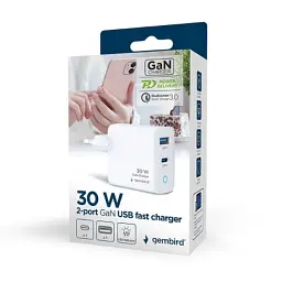 Зарядний пристрій Gembird 1xUSB-C PD30W + 1xUSB QC3.0 LED white (TA-UC-PDQC30L-W-01) - мініатюра 5