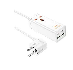 Мережевий фільтр-подовжувач HOCO AC-10A 1x220V+2хUSB+ 2хType-C 65 Вт, 1,5 м, 220 В, White - мініатюра 1
