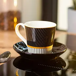 Чашка з блюдцем порцелянова 200 мл, diagonal Liling Rongxiang Ceramic RX-N24708BW - мініатюра 3