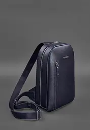 Темно-синій шкіряний чоловічий рюкзак на одне плече Chest Bag - мініатюра 3