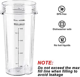 Запасні частини для чашок 470 мл для змішувачів Ninja 700W Slim Mixer Smoothie Maker Змінні стаканчики об'ємом 470 мл - мініатюра 3