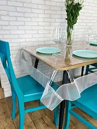 Скатертина силіконова з білою перлинною стрічкою 400х170 см - мініатюра 5