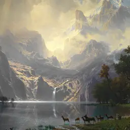 Інтер'єрна картина Серед гір Сьєрра-Невади, Альберт Бірштадт, Albert Bierstadt, репродукція картини, 60×107 см (id7002) - мініатюра 5