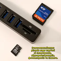 USB хаб (6 x USB, 1 x microSD/TF, 1 x SD/SDHC/SDXC). Довжина шнура 90 см. - мініатюра 10