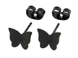Сережки Xuping TTM Stainless Steel Black пусети "Метелики з шагренню" (204086)