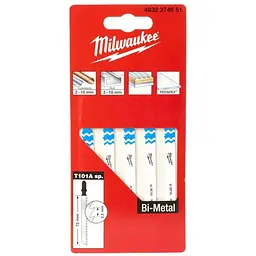 Полотна для лобзиків T101A Bi-Metal MILWAUKEE, 75х2,5мм, (5шт), (універсальні)