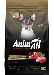 Повнораціонний сухий корм AnimAll для собак малих порід зі свіжою індичкою та ягням, 12 кг