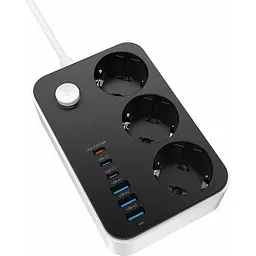 Фільтр-подовжувач мережевий СolorWay 2м 3 розетки 6USB black (CW-CHE36PDB)