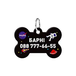 Адресник для собак і котів персоналізований Waudog Smart ID з QR паспортом, NASA, М, 38х26 мм - мініатюра 2