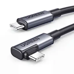 Кабель для VR-гарнитур UGREEN US551 Длина 5 м USB-C на USB-C с прямым и угловым штекерами Зарядка по PD 3.0 до 60 Вт Передача данных до 5 Гбит/с Для Oculus Quest и Quest 2 Зарядка гарнитуры во время игры Тёмно-серый цвет и серебристые корпуса штекеров (90629)